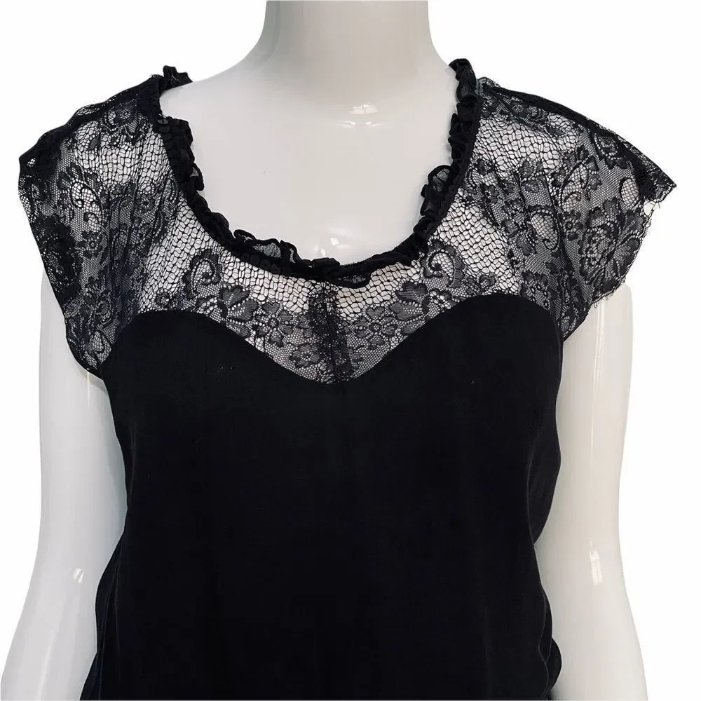 Express Black Lace Peplum Silk Blouse Sequins M - Picture 5 of 15